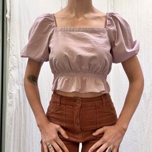 Lilac Purple Crop top With Square Neckline and Puffy Sleeves UNIQLO Size XS